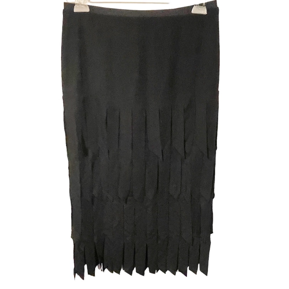 Tadashi Size P Black Pull On Fringe‎ Midi Length Skirt